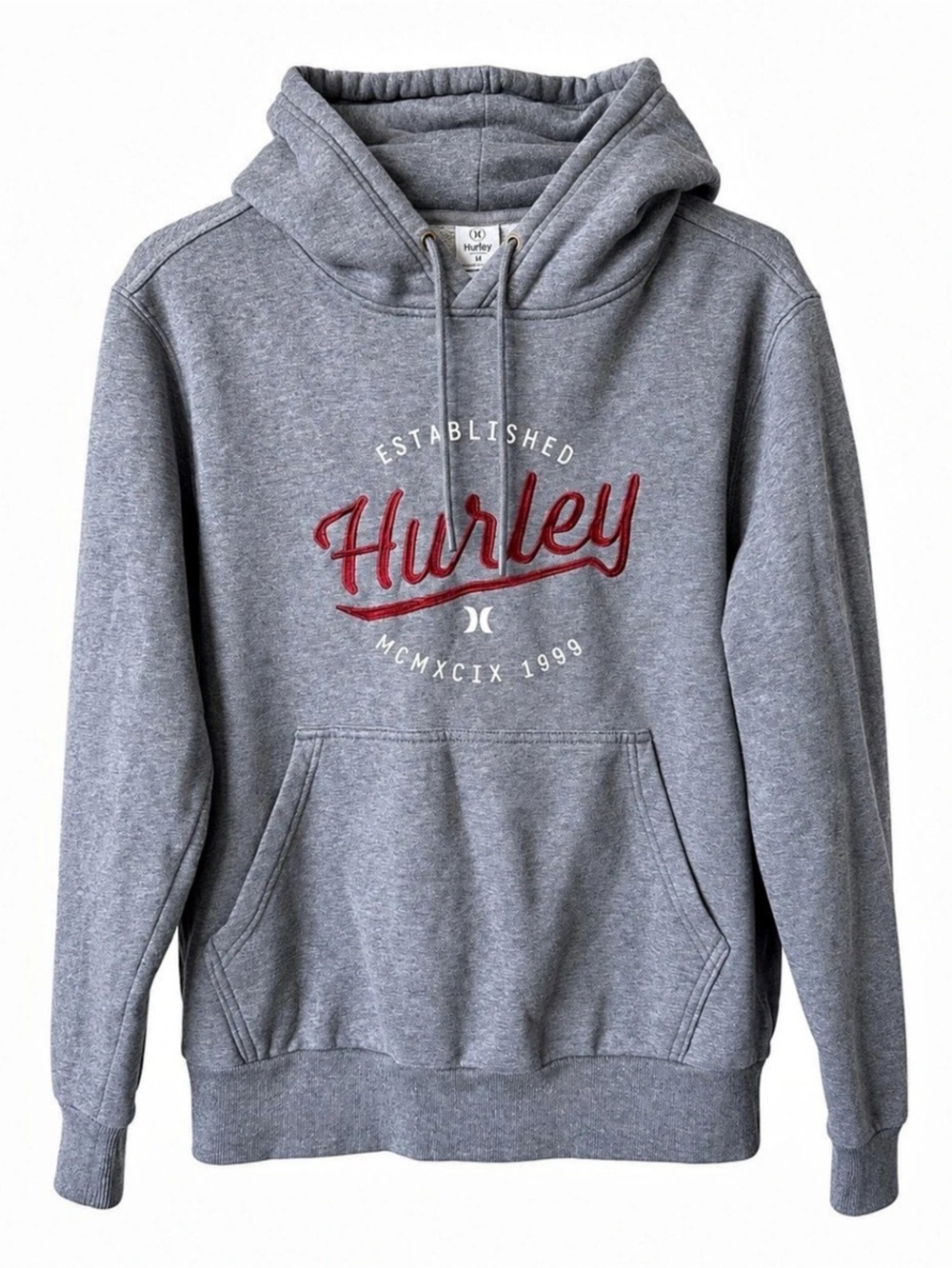 Hurley Women’s Grey Logo Pullover Hoodie Red Embroidered Logo Size S